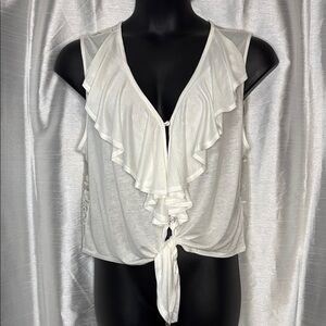 Iris Basic NWOT Cream Women’s 3X V Neck Sleeveless Netted Back Knot Ruffle Top